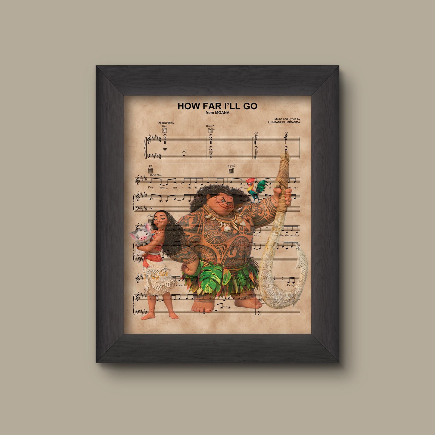 Disney Moana and Maui How Far I'll Go Sheet Music Art Print Gift, Disney Wedding Gift, Wall Decor, Sheet Music Art Print | Fine Art Print