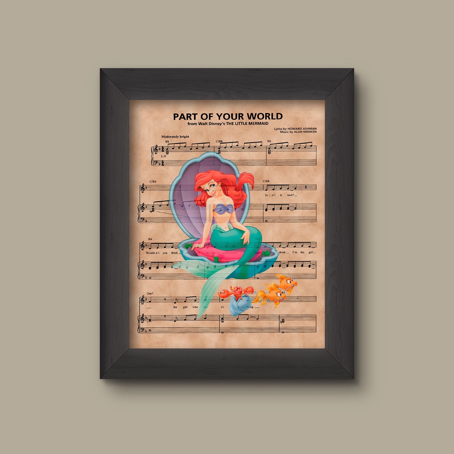 Disney Little Mermaid, Ariel Sheet Music Art Print, Little Mermaid Gift, Little Mermaid Art, Part of Your World Sheet Music Art Print | Fine Art Print