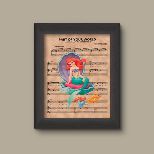 Disney Little Mermaid, Ariel Sheet Music Art Print, Little Mermaid Gift, Little Mermaid Art, Part of Your World Sheet Music Art Print | Fine Art Print