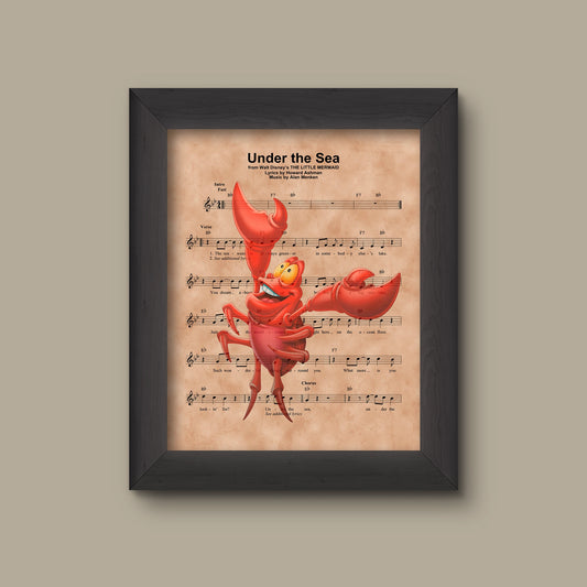 Disney Little Mermaid, Sebastian Sheet Music Art Print, Little Mermaid Gift, Little Mermaid Art, Under The Sea Sheet Music Art Print | Fine Art Print