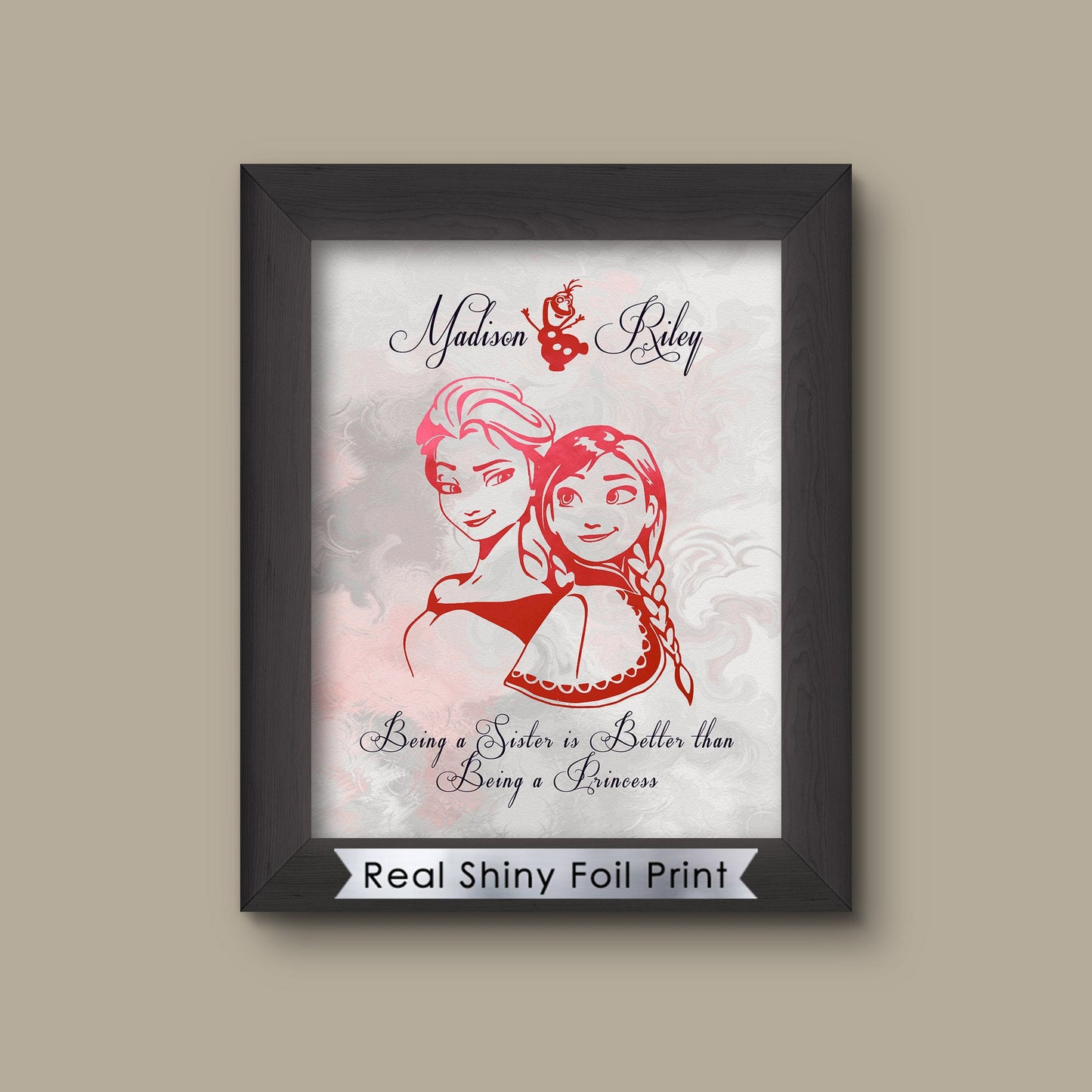 Frozen Elsa Anna Print, Frozen Disney Frozen wall decor Art, Frozen Sisters, Frozen Art Print, Wall decor, Custom Name, Valentine Gift | Metallic Foil