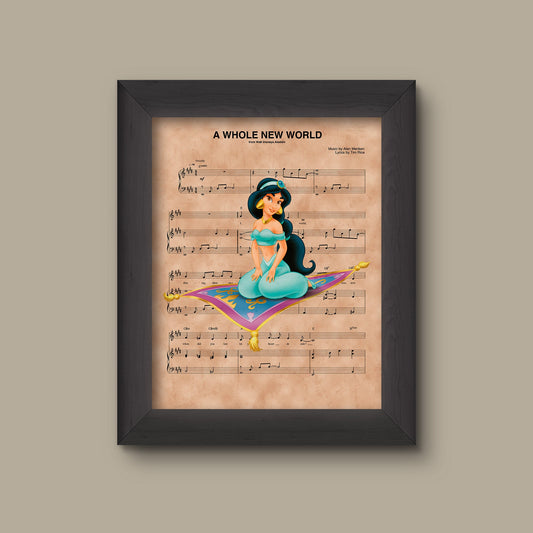 Aladdin, Jasmine A Whole New World Sheet Music Art Print | Fine Art Print