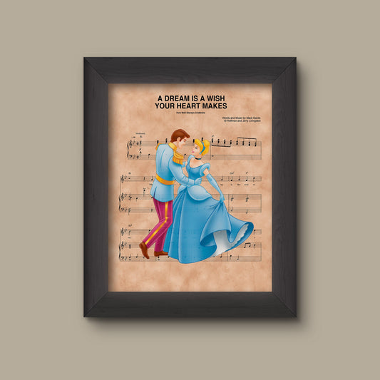 Cinderella, Prince Charming A Dream Is A Wish Your Heart Makes Sheet Music Art Print | Fine Art Print