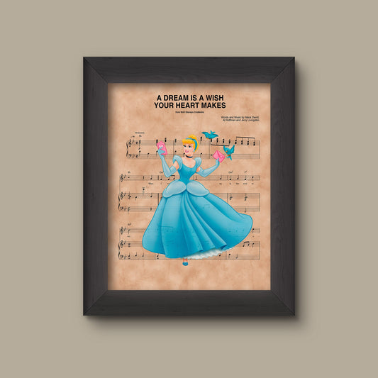 Cinderella, A Dream Is A Wish Your Heart Makes Sheet Music Art Print | Fine Art Print