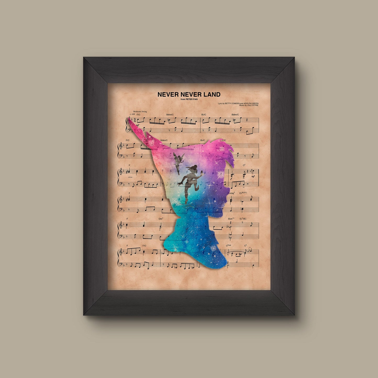 Peter Pan Silhouette Neverland Sheet Music Art Print | Fine Art Print