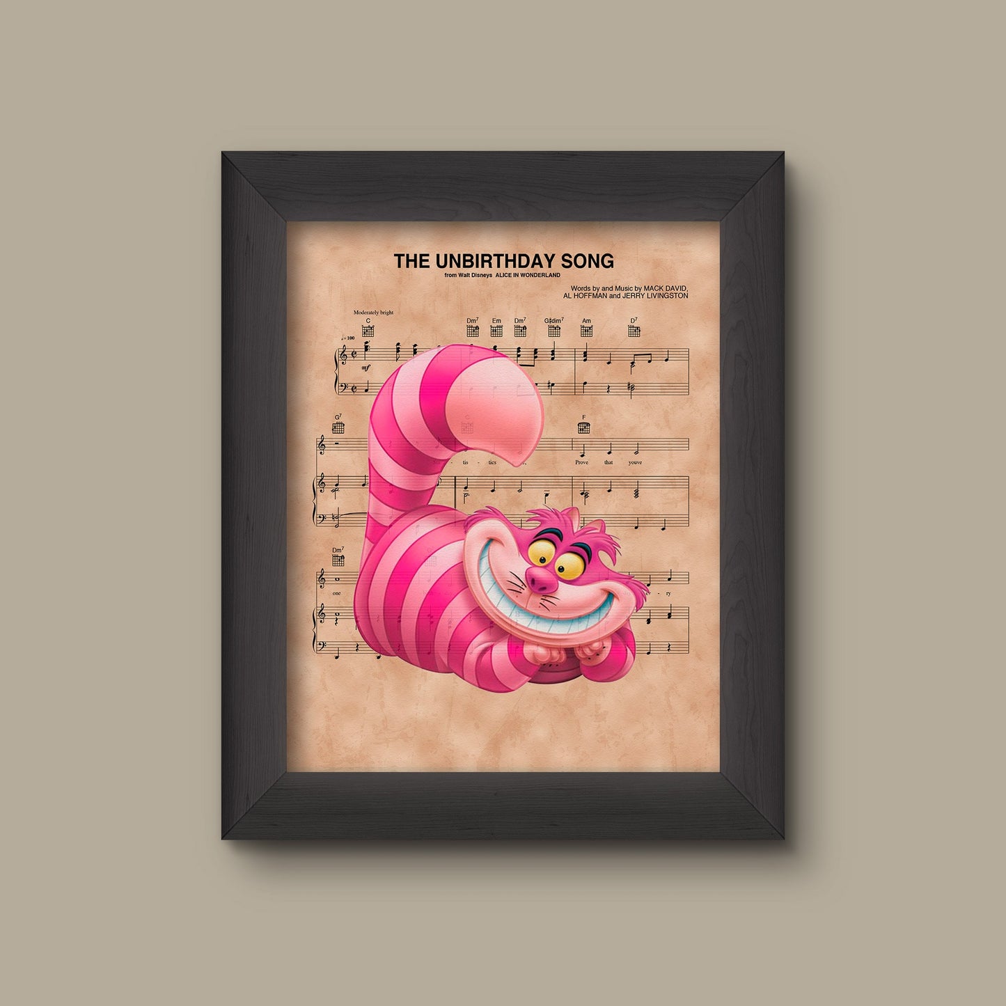 Alice in Wonderland, Cheshire Cat The Unbirthday Song Sheet Music Art Print | Fine Art Print