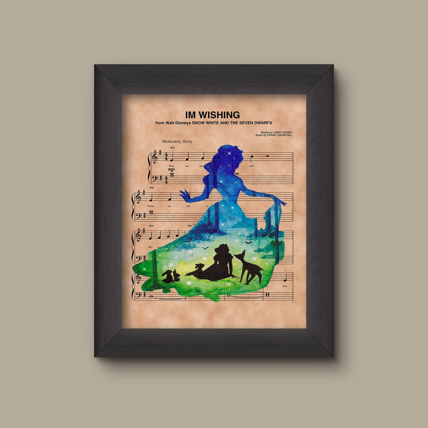 Snow White Silhouette Im Wishing Sheet Music Art Print | Fine Art Print