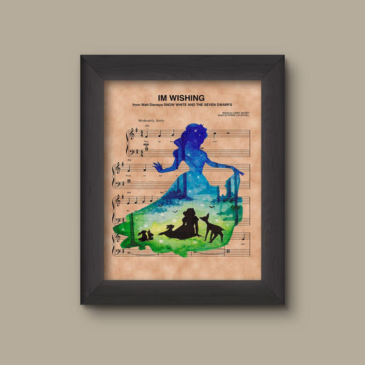 Snow White Silhouette Im Wishing Sheet Music Art Print | Fine Art Print