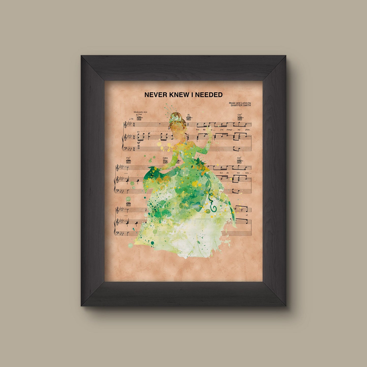 Princess and the Frog Tiana Watercolor Never Knew I Needed Sheet Music Art Print | Fine Art Print
