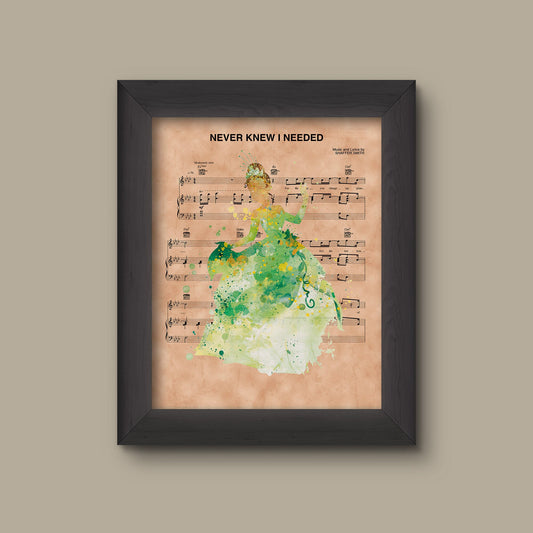 Princess and the Frog Tiana Watercolor Never Knew I Needed Sheet Music Art Print | Fine Art Print
