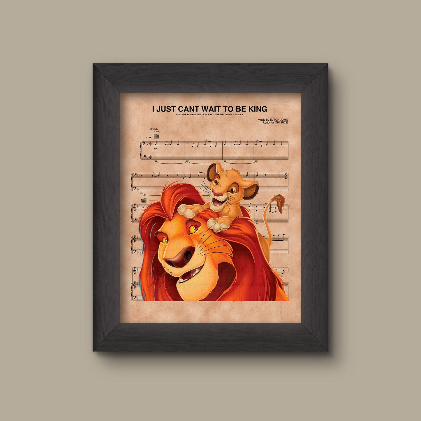 Lion King Print, Mufasa Simba Wall Art, I just Cant Wait To Be King Sheet Music Art, Lion King Poster, Lion King Nursery Decor | Fine Art Print