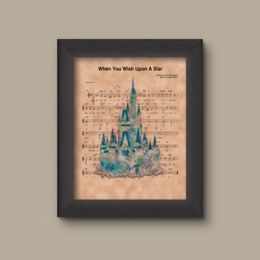 Disney Castle Watercolor When You Wish Upon A Star Sheet Music Art Print | Fine Art Print