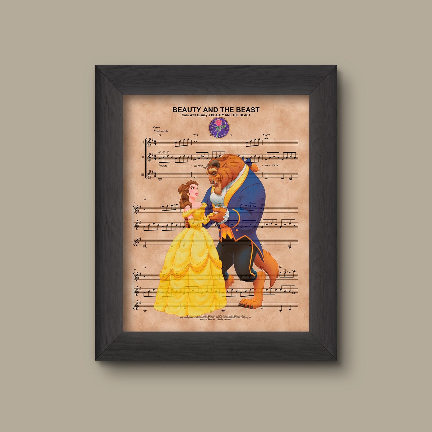 Beauty and the Beast Wedding Gift, Disney Wedding Gift, Disney Anniversary Gift For Her, Belle And Beast, Wall Decor, Sheet Music Art Print | Fine Art