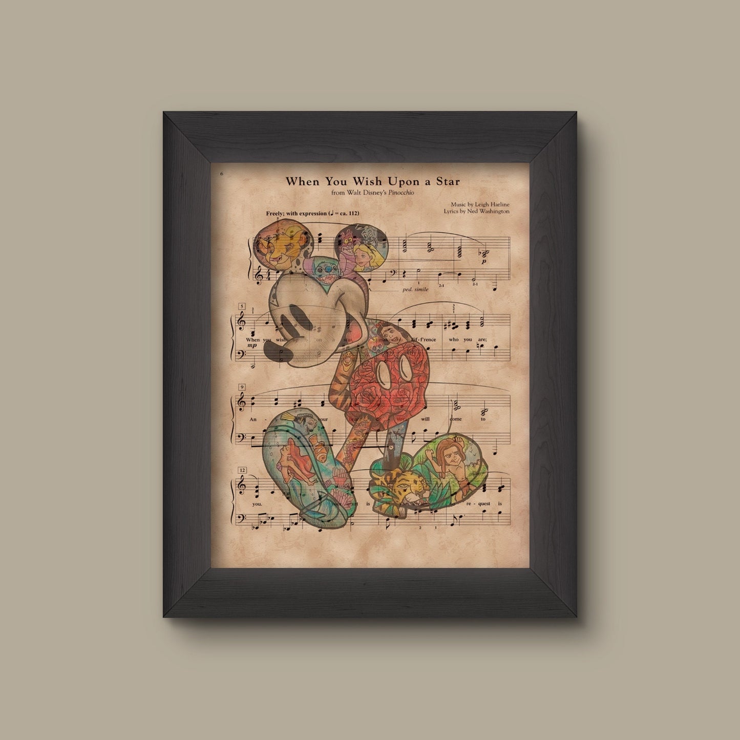 Mickey Mouse Print, When You Wish Upon A Star Sheet Music Wall Art Print, Mickey Mouse Poster, Disney Home Decor, Disney Birthday Decor | Fine Art Pri