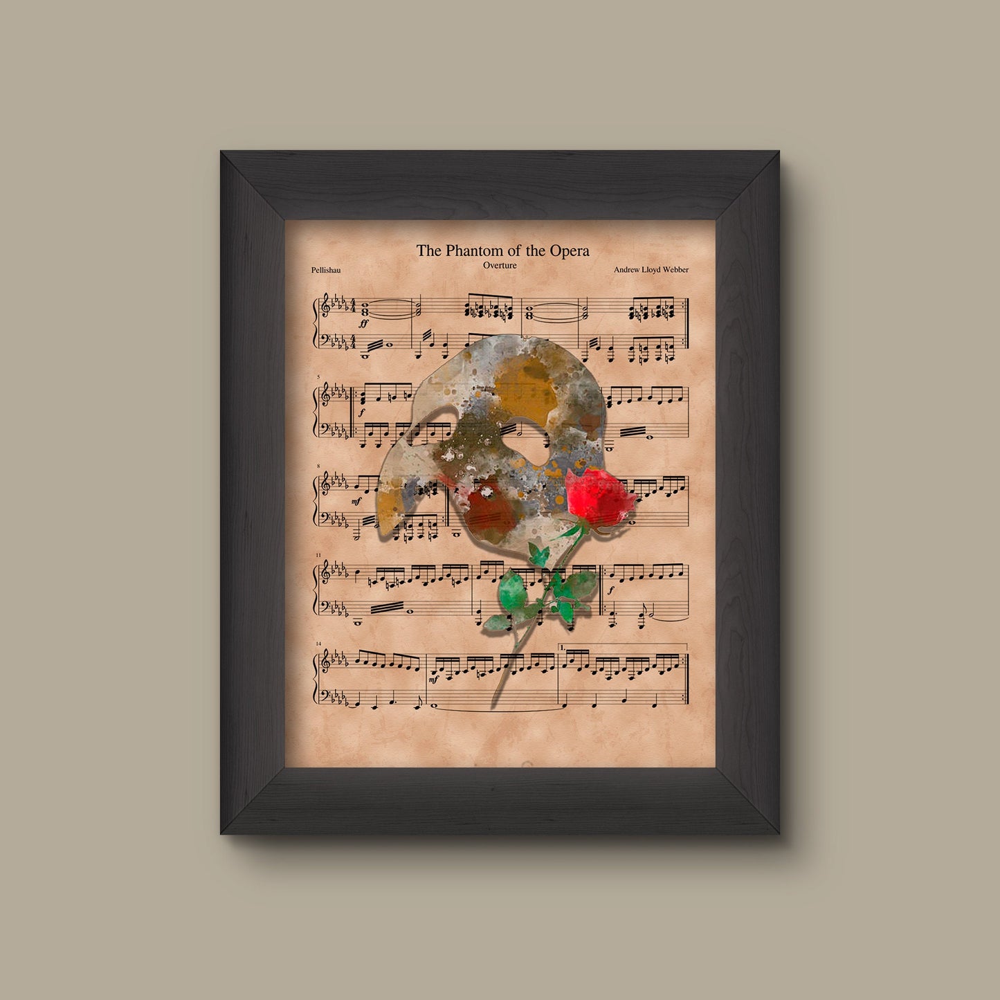 Phantom of the Opera Sheet Music Art Print, Phantom Gift, Phantom of the Opera Art, | Fine Art Print
