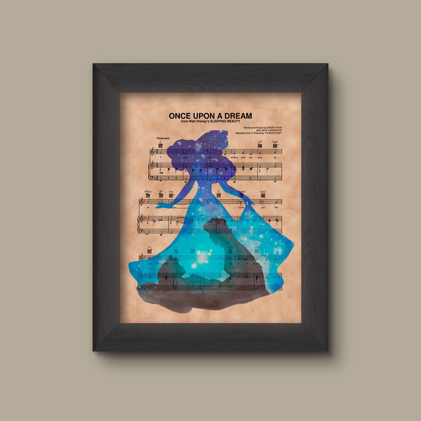 Disney Aurora Sleeping Beauty Sheet Music Art, Sleeping Beauty Gift, Once Upon A Dream Sheet Music Print | Fine Art Print