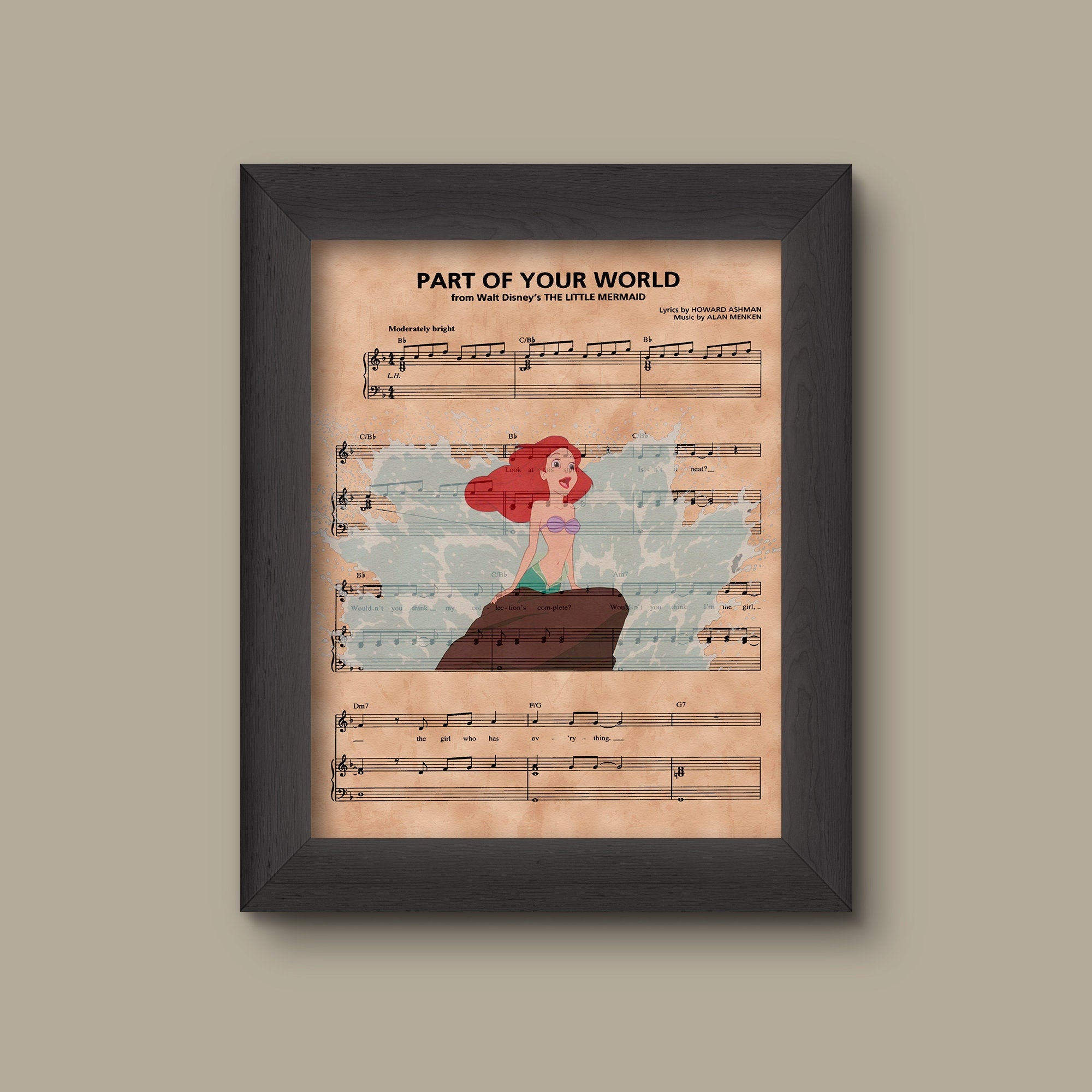 Disney Little Mermaid, Ariel Sheet Music Art Print, Little M – Prints ...