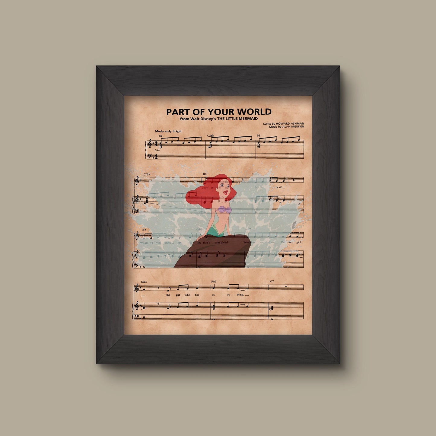 Disney Little Mermaid, Ariel Sheet Music Art Print, Little Mermaid Gift, Little Mermaid Art, Part of Your World Sheet Music Art Print | Fine Art Print