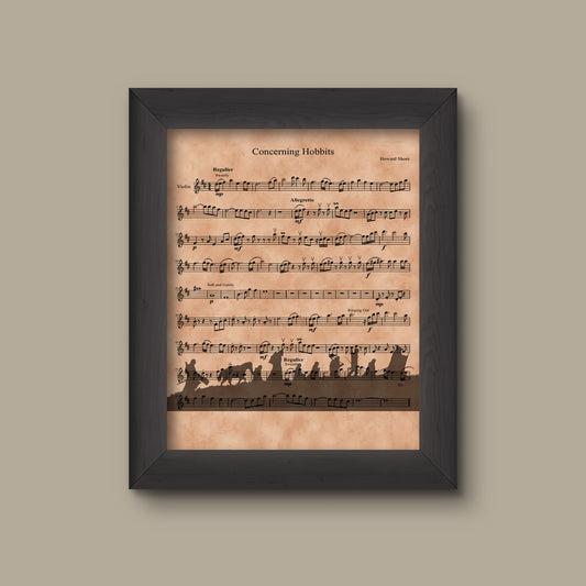 Lord of the Rings Fellowship Sheet Music Art Gift, Fellowship Silhouette Concerning Hobbits Sheet Music Art, Print, Wall Decor Gift | Fine Art Print