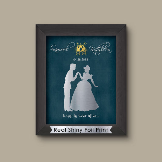 Disney Cinderella Wedding, Disney Wedding Gift, Personalized Disney Wedding Gift, Couple Gift, Disney Princess, Anniversary Gift, Carriage. | Metallic