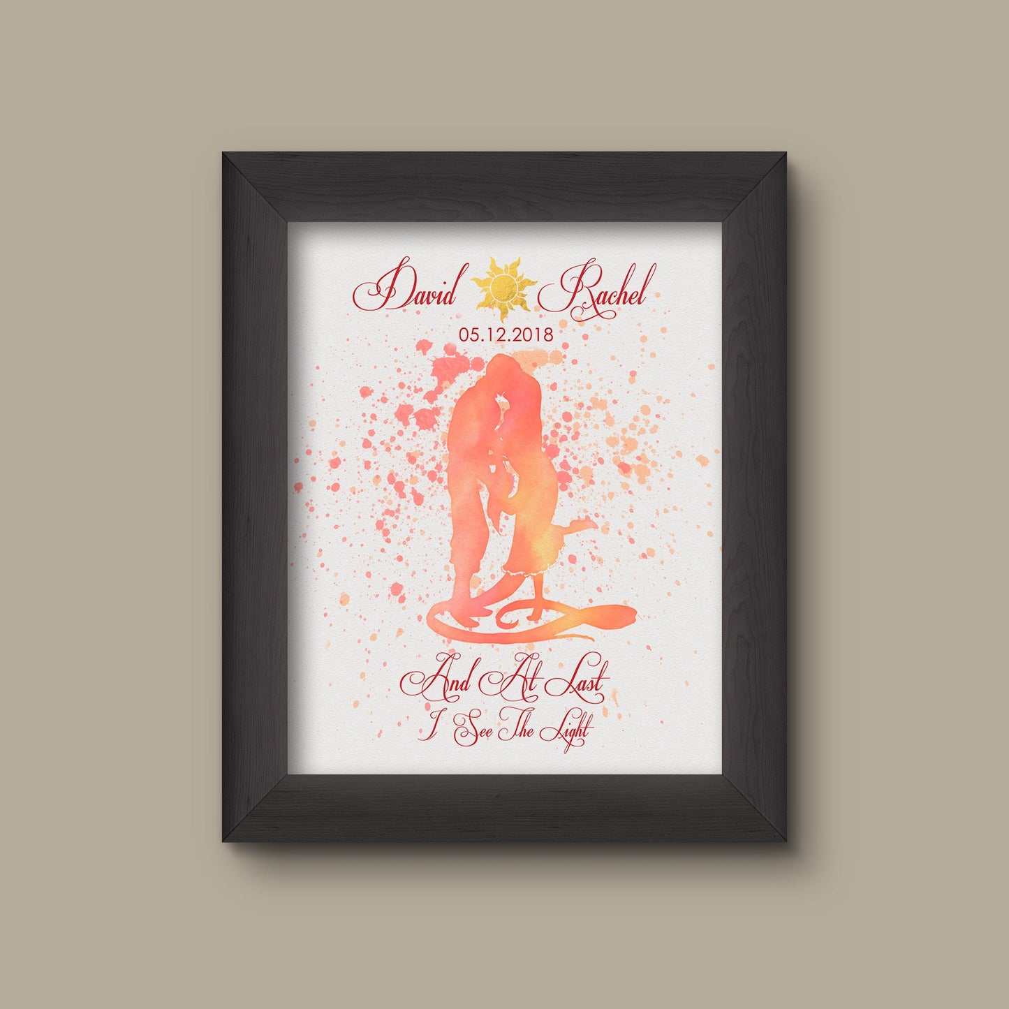 Disney Tangled Rapunzel Watercolor Art Print, Tangled Wedding Gift, Anniversary Gift, Tangled Wedding Sign, Disney Princess, Disney Bride. | Metallic