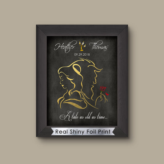 Disney Beauty and the Beast Wedding Gift, Disney Wedding Gift, Disney Anniversary Gift For Her, Belle And Beast Print, Wall Decor, Art Print | Metalli