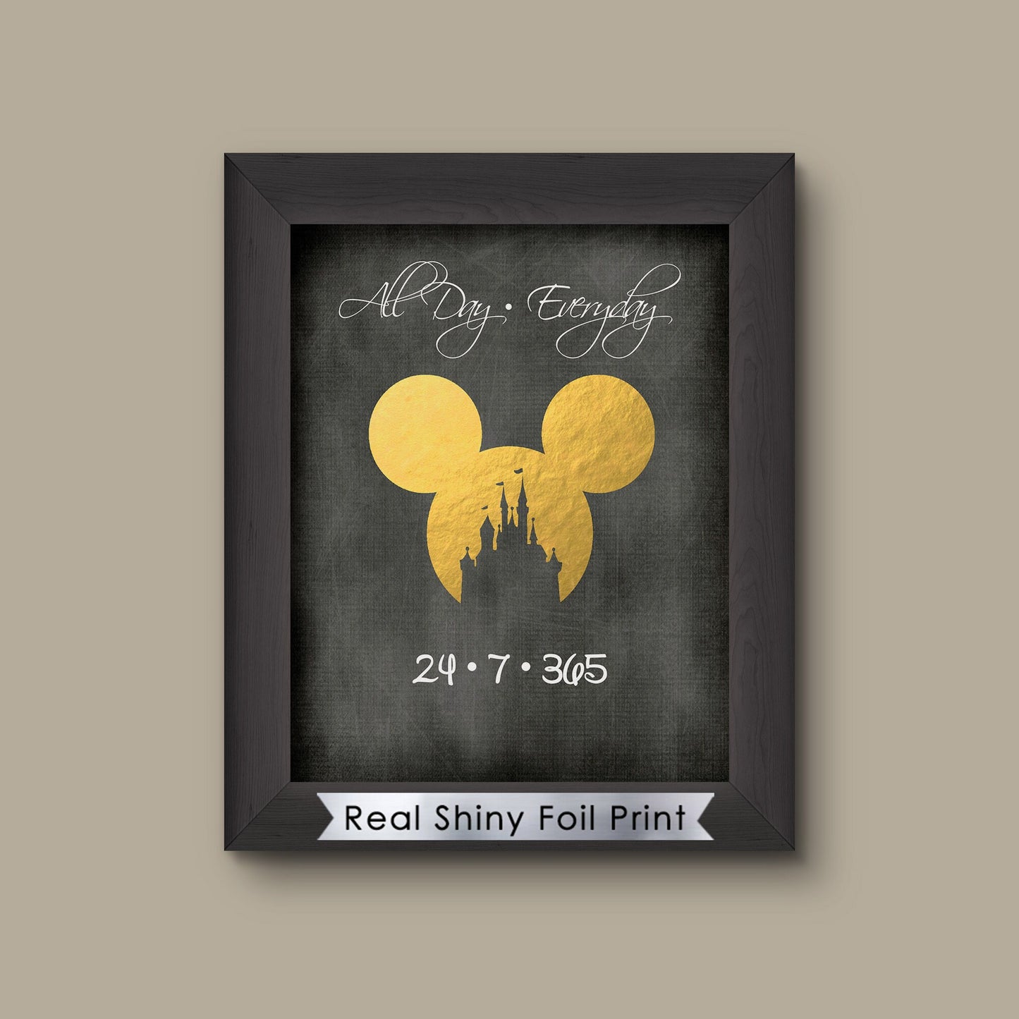 All Day Everyday Art Custom Couple Names Love Disney Print Mickey Ears, Disney Print Foil, Disney Valentine Gift boyfriend gift husband gift | Metalli