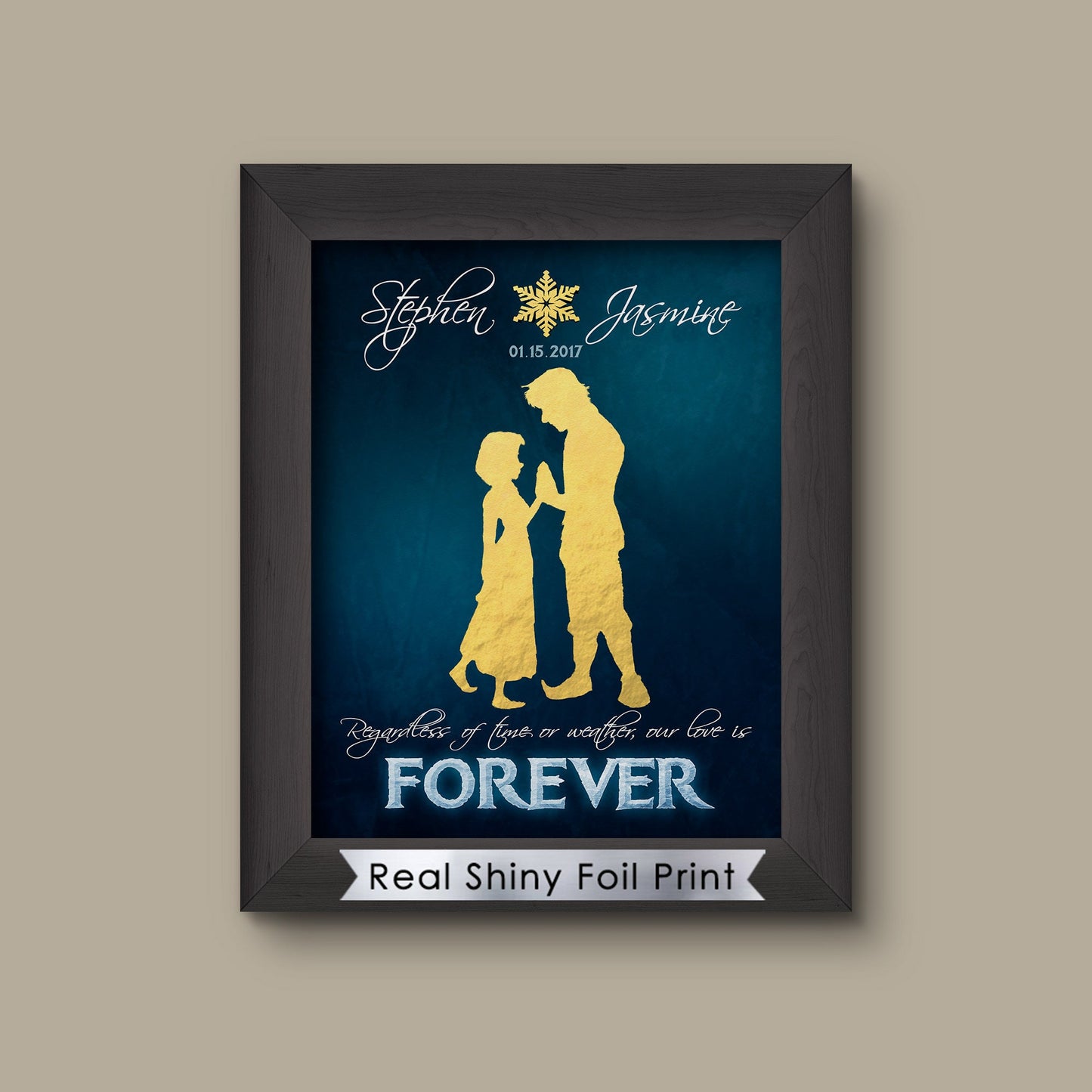 Disney Frozen Gift, Disney Frozen Boyfriend Gift, Husband Gift, FOREVER Frozen Anna Print, Frozen Disney Couple Gift, Disney Princess. | Metallic Foil
