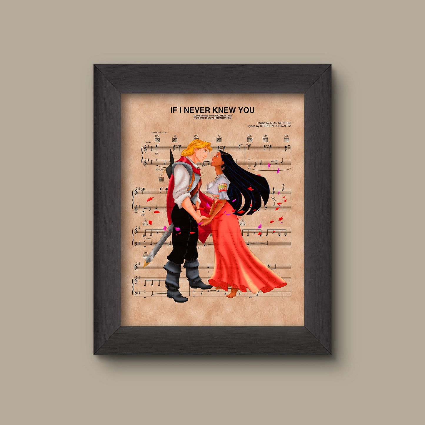 Pocahontas, John Smith If I Never Knew You Sheet Music Art Print | Fine Art Print