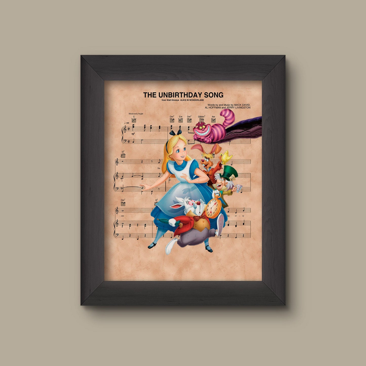 Alice in Wonderland, The Unbirthday Song Sheet Music Art Print | Fine Art Print