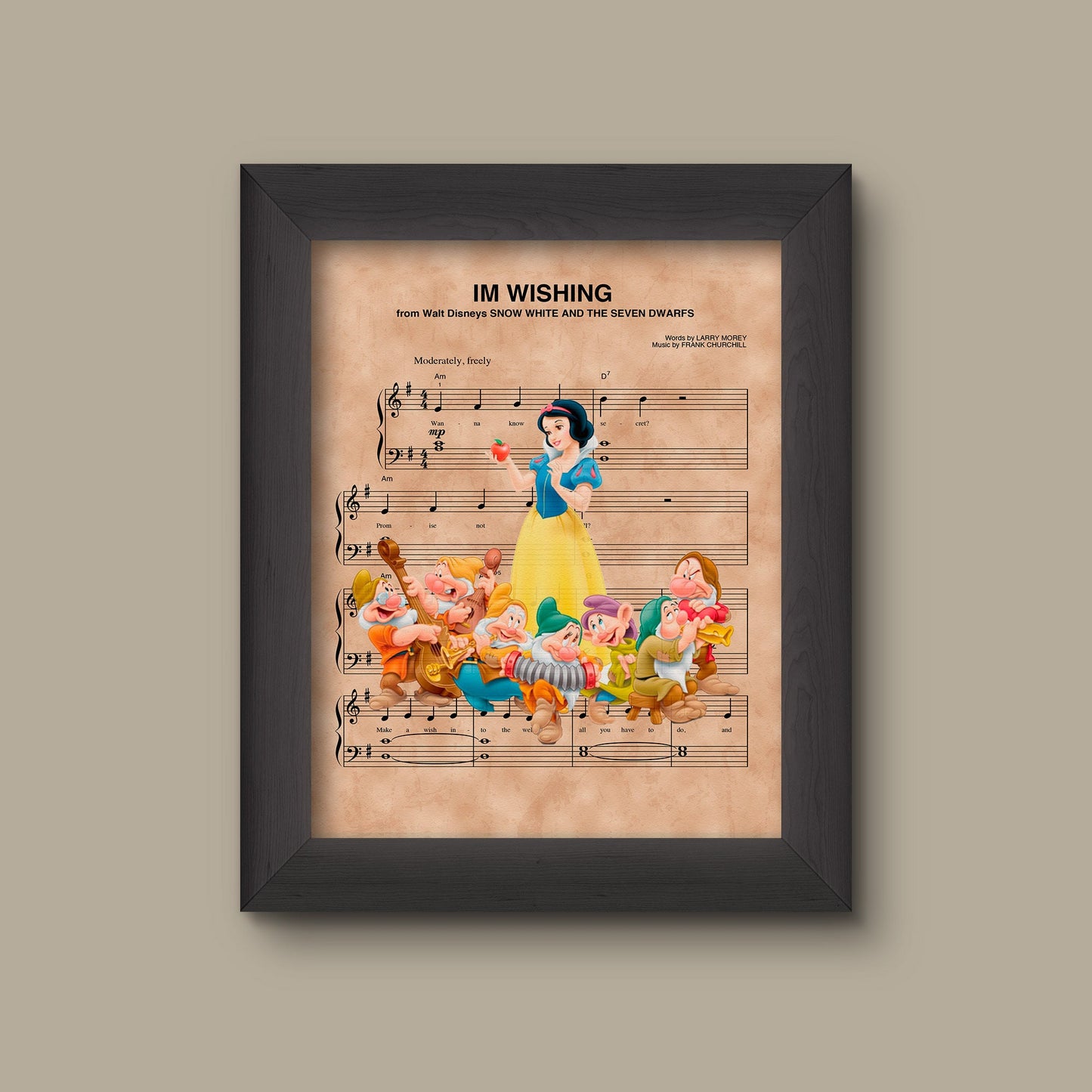 Snow White and the Seven Dwarfs Im Wishing Sheet Music Art Print | Fine Art Print