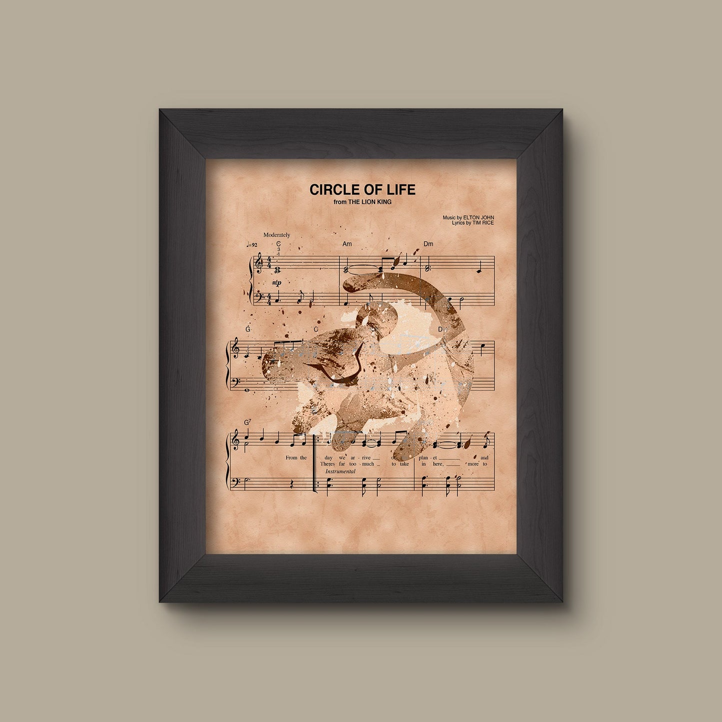 Lion King Simba Silhouette Circle of Life Sheet Music Art Print | Fine Art Print