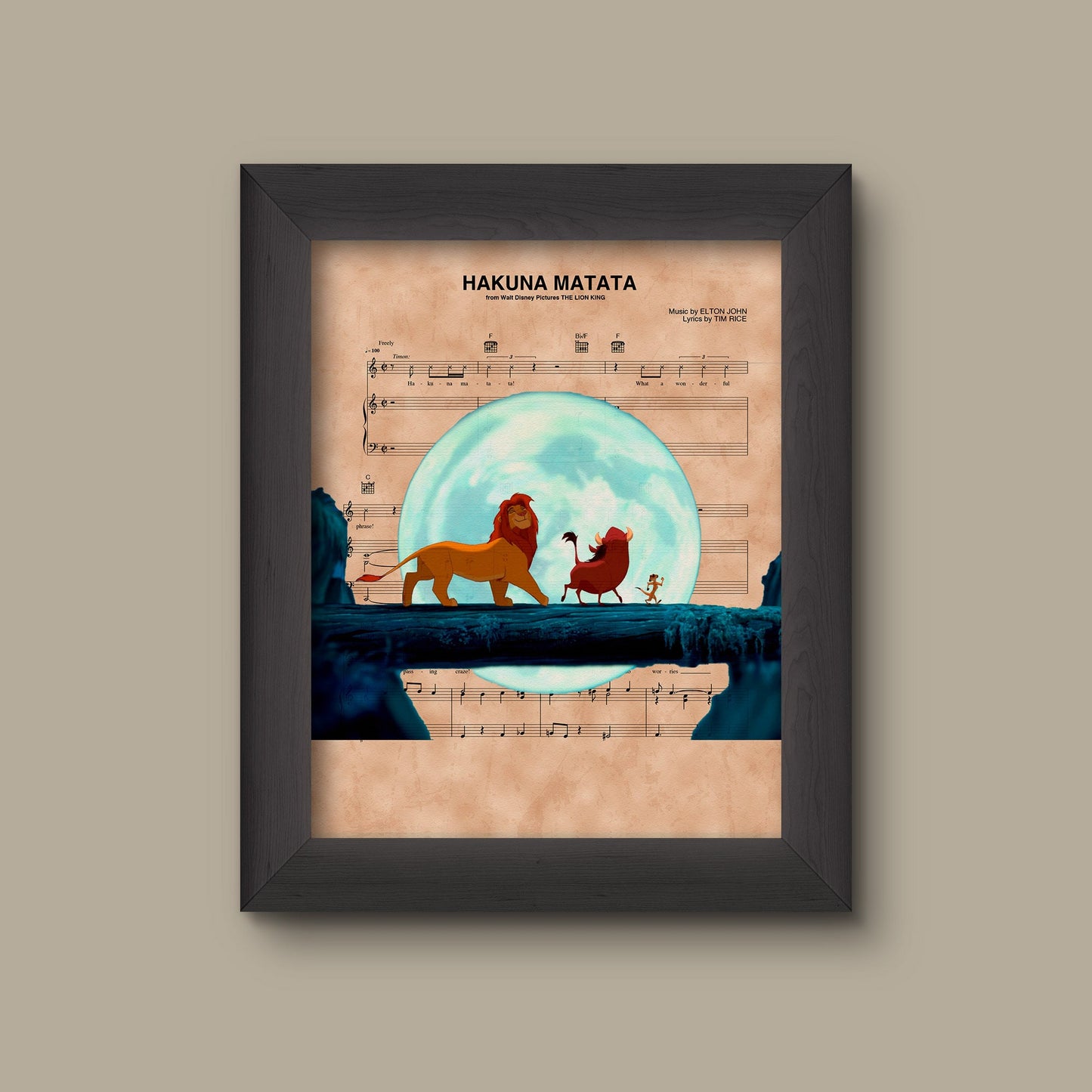 Lion King Simba Timon and Pumba Hakuna Matata Sheet Music Art Print | Fine Art Print