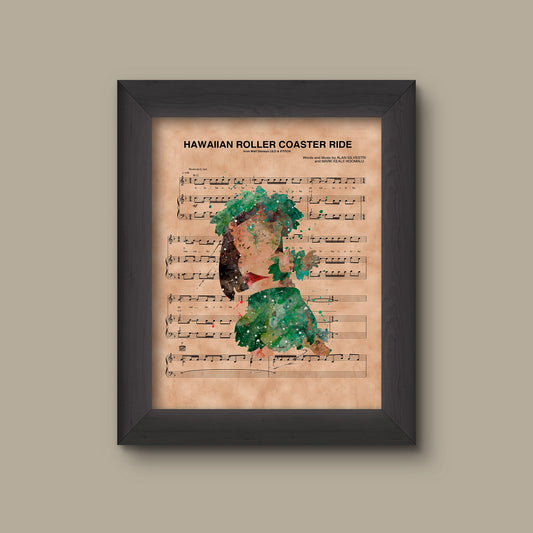 Lilo and Stitch Watercolor Hawaiian Roller Coaster Ride Sheet Music Art Print | Fine Art Print