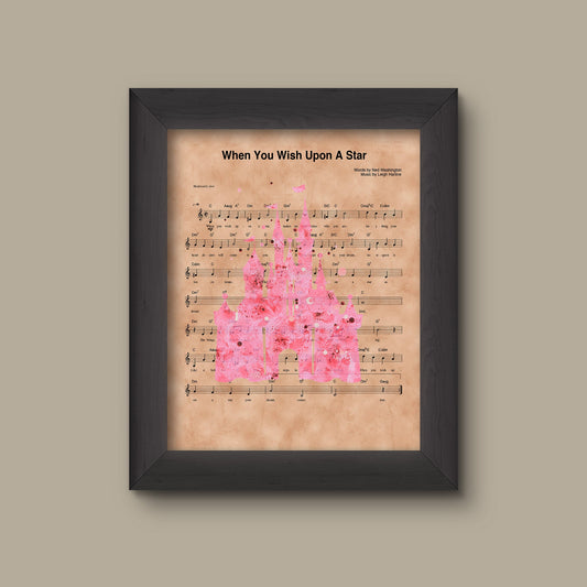 Disney Castle Watercolor When You Wish Upon A Star Sheet Music Art Print | Fine Art Print