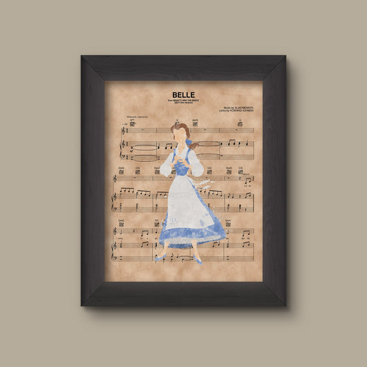 Beauty and the Beast, Belle Blue Dress Solo Watercolor Sheet Music Print | Fine Art Print