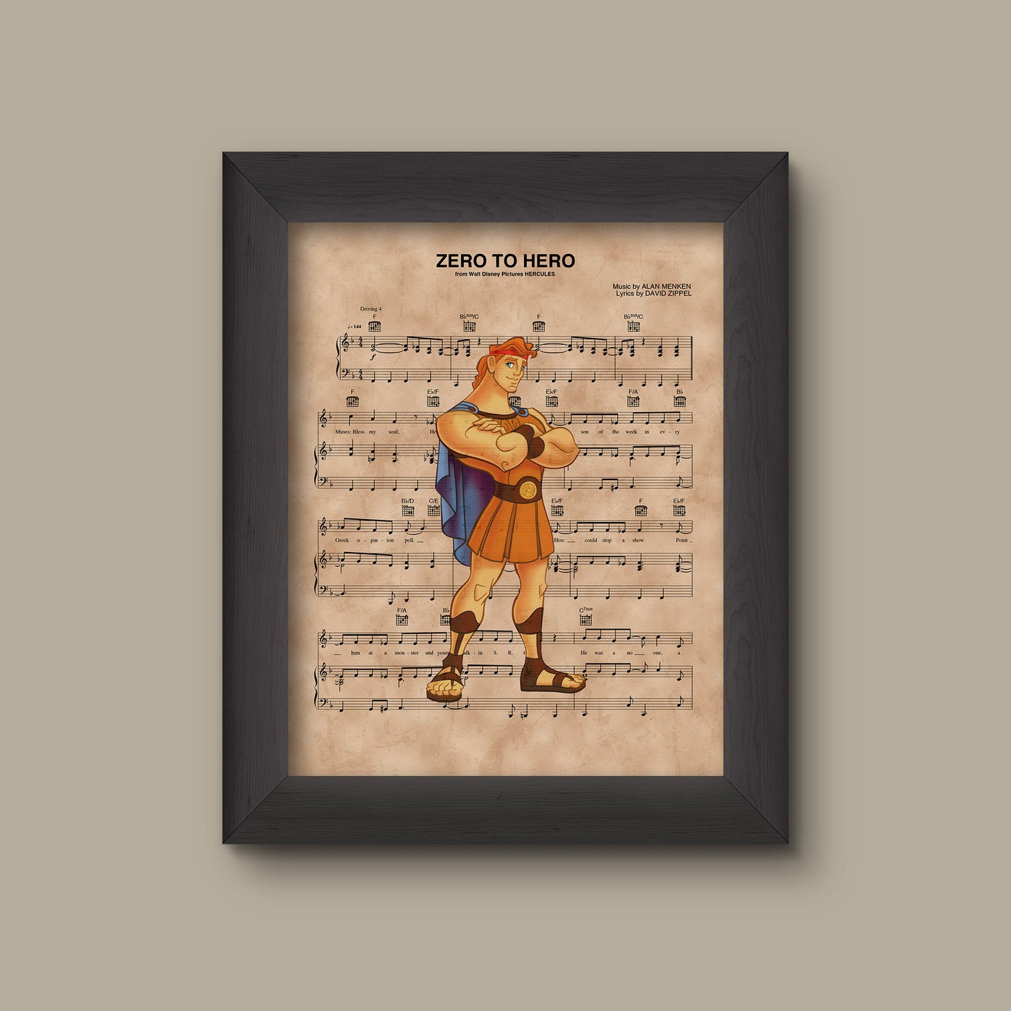 Hercules, Zero to Hero Sheet Music Art Print Disney Nursery Gift, Wall Decor, Sheet Music Art Print | Fine Art Print