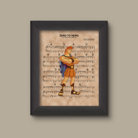 Hercules, Zero to Hero Sheet Music Art Print Disney Nursery Gift, Wall Decor, Sheet Music Art Print | Fine Art Print