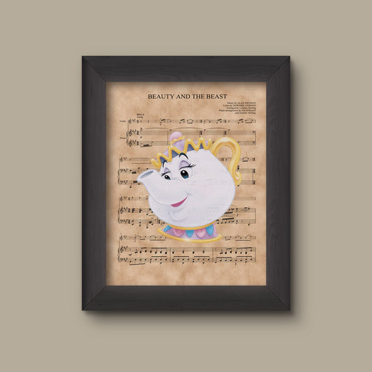 Beauty and the Beast, Mrs. Potts, Beauty and The Beast Sheet Music Art Print, Disney Nursery Gift, Disney Wall Decor | Fine Art Print