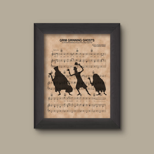 Haunted Mansion Hitchhiking Ghosts over Grim Grinning Ghosts Sheet Music Art Print | Fine Art Print