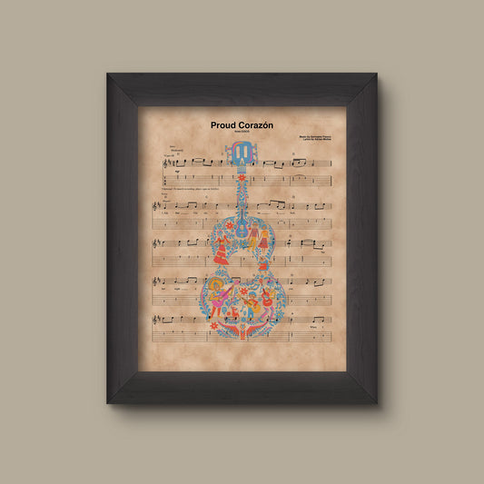 Coco, Guitar Proud Corazon Sheet Music Art Print, Disney Nursery Gift, Wall Decor, Sheet Music Art Print | Fine Art Print