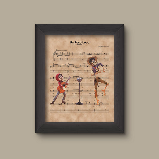 Coco, Miguel and Hector, Un Poco Loco Sheet Music Art Print Disney Nursery Gift, Wall Decor, Sheet Music Art Print | Fine Art Print