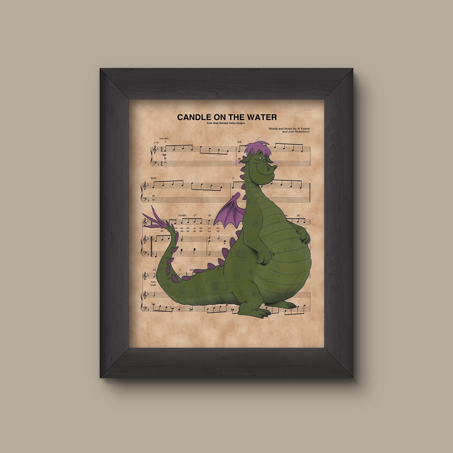 Pete's Dragon, Elliott, Candle On The Water Sheet Music Art Print Disney Nursery Gift, Wall Decor, Sheet Music Art Print | Scented Candle