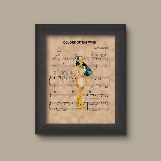Pocahontas, Watercolor, Colors Of The Wind Sheet Music Art Print, Disney Nursery Gift, Disney Wall Decor | Fine Art Print