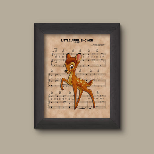 Bambi, Little April Shower Sheet Music Art Print, Disney Nursery Gift, Disney Wall Decor | Fine Art Print
