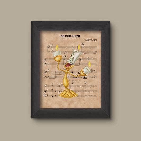 Beauty and the Beast, Lumiere Be Our Guest Sheet Music Art Print, Disney Nursery Gift, Disney Wall Decor | Fine Art Print