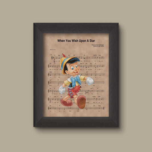 Pinocchio When You Wish Upon A Star Sheet Music Art Print | Fine Art Print