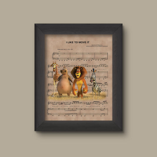 Madagascar, I Like To Move It Sheet Music Art Print, Wall Decor | Fine Art Print