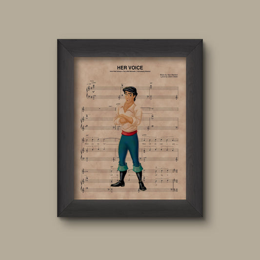 Disney Little Mermaid, Prince Eric Sheet Music Art Print, Her Voice Sheet Music Art Print | Fine Art Print