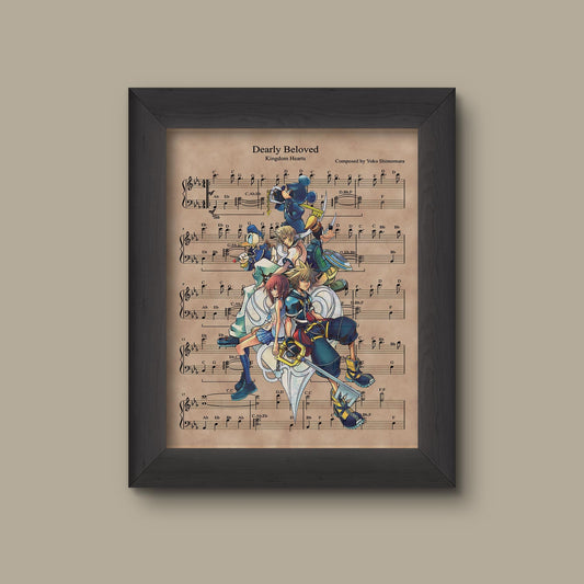 Kingdom Hearts Music Poster, Dearly Beloved Sheet Music Art Print, Gamer Wedding Gift, Mickey, Donald, Goofy | Fine Art Print